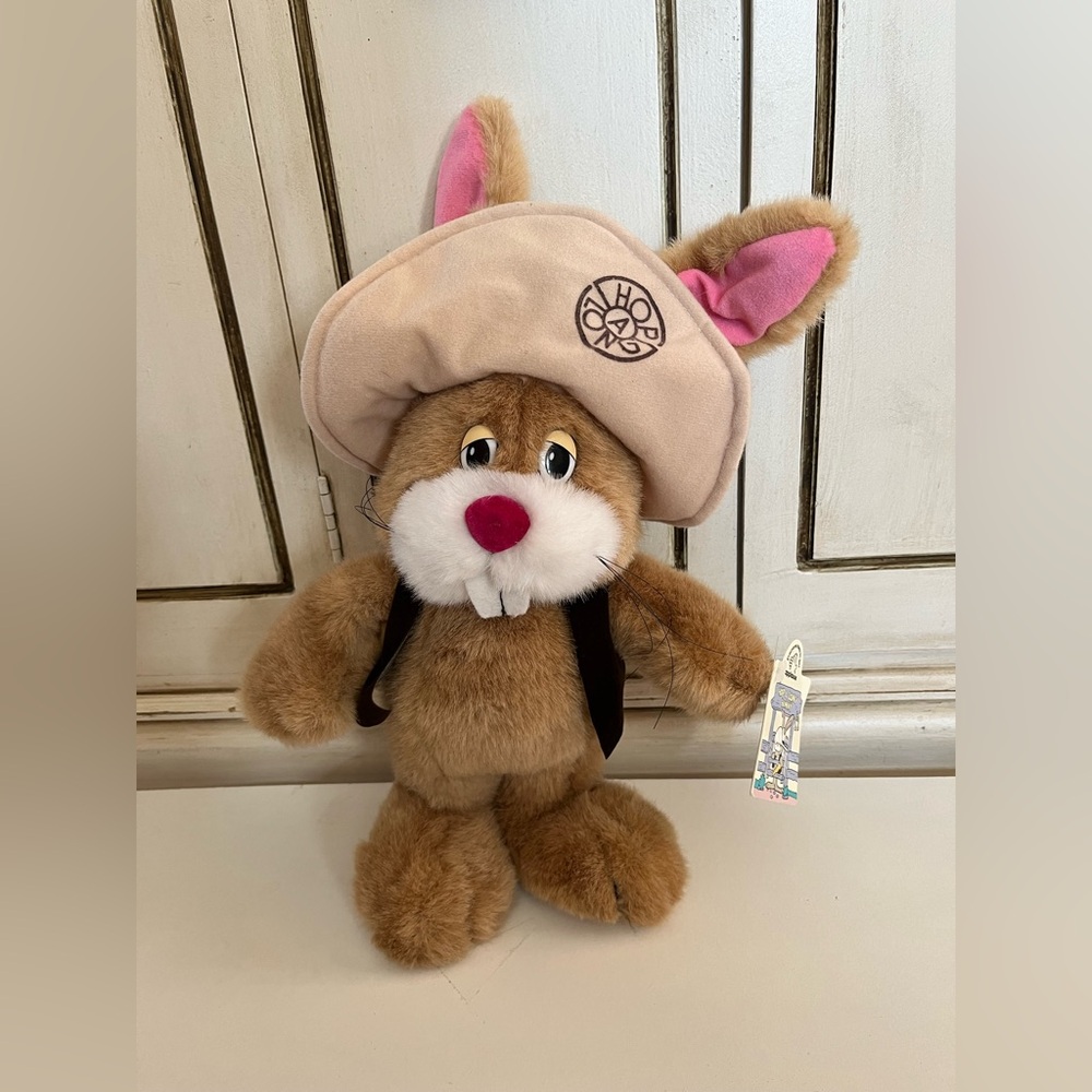 NWT Vintage Applause Hop A Long Bunny Rabbit Plush Brown Hat Vest Easter Rare